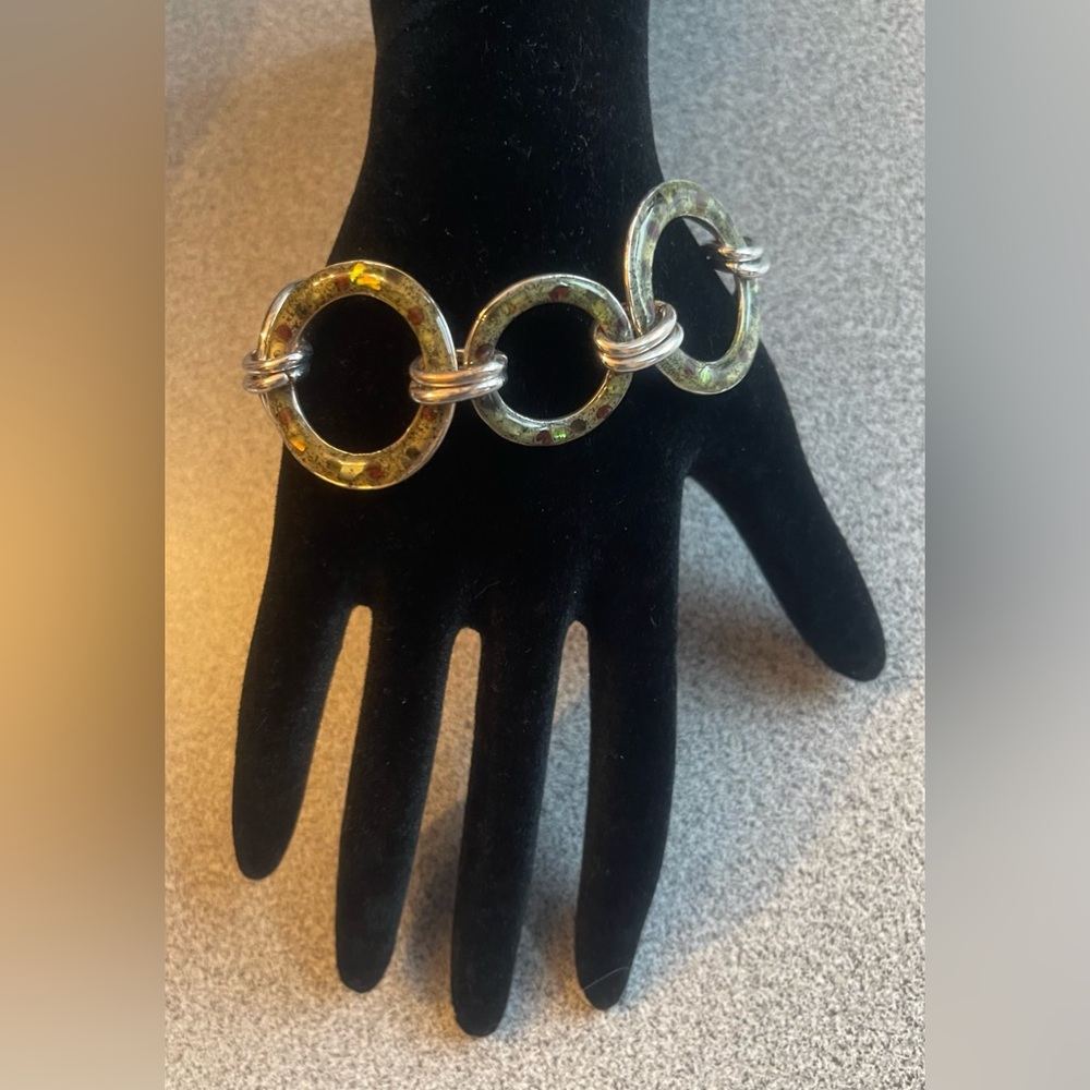 Chico's Silver & Green Toned Circle Bracelet